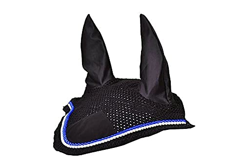 Horse Fly Bonnet Double Piping Ear Net Fly Veil Mask Breathable Cotton Crochet Horse Tack (Pony, Black 6)